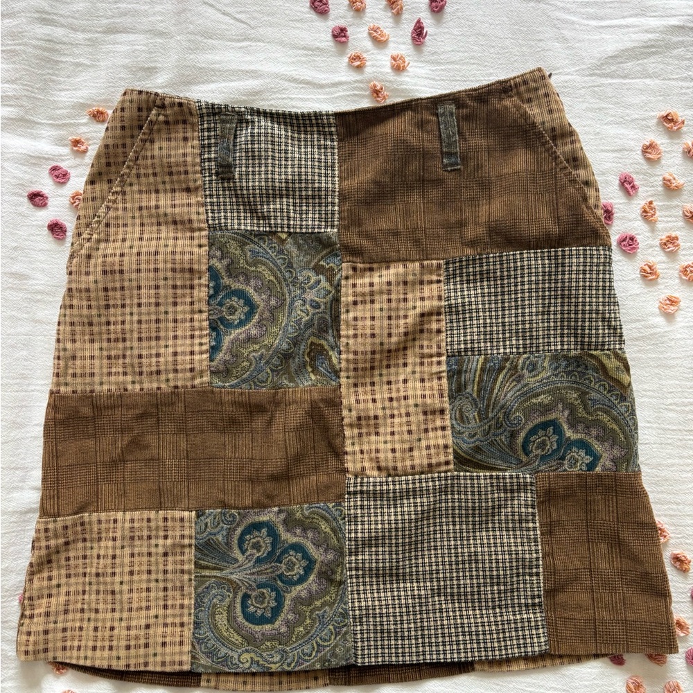Vintage NYJeans - Brown and Tan A-Line Mini Skirt
